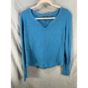 Aeropostale Shirt Womens Extra Large Blue Thermal V-Neck‎ Long Sleeve Ladies.